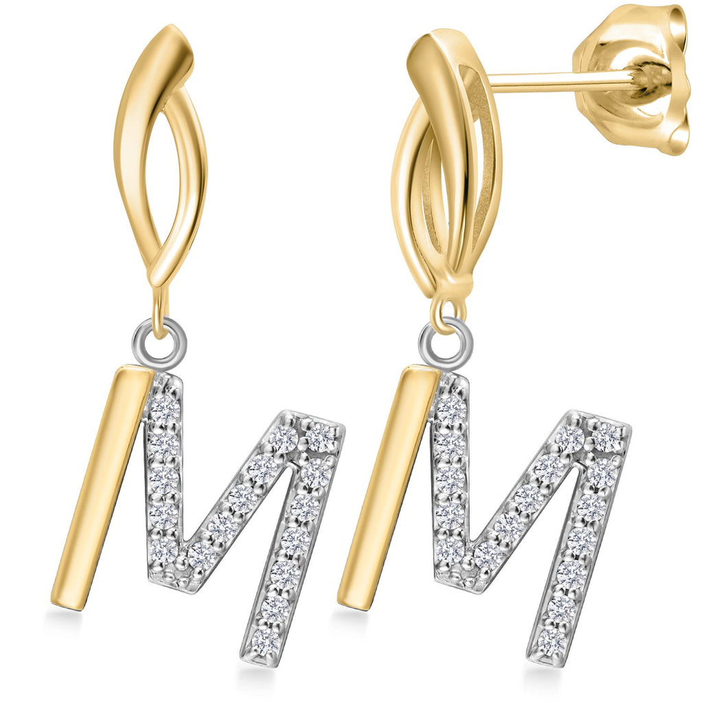 Gem Stone King Initial Earrings Letter A to Z Alphabet | 10K Yellow Gold and 925 Sterling Silver | Lab Grown Diamond | Gift Women Mother's Day Wife Mom Girlfriend Anniversary Birthday | By Keren Hanan
