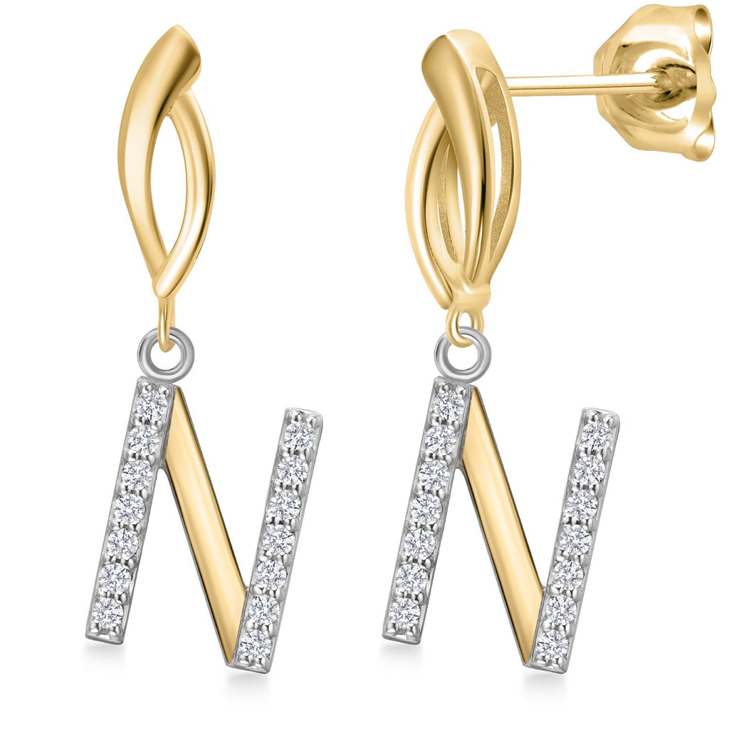 Gem Stone King Initial Earrings Letter A to Z Alphabet | 10K Yellow Gold and 925 Sterling Silver | Lab Grown Diamond | Gift Women Mother's Day Wife Mom Girlfriend Anniversary Birthday | By Keren Hanan