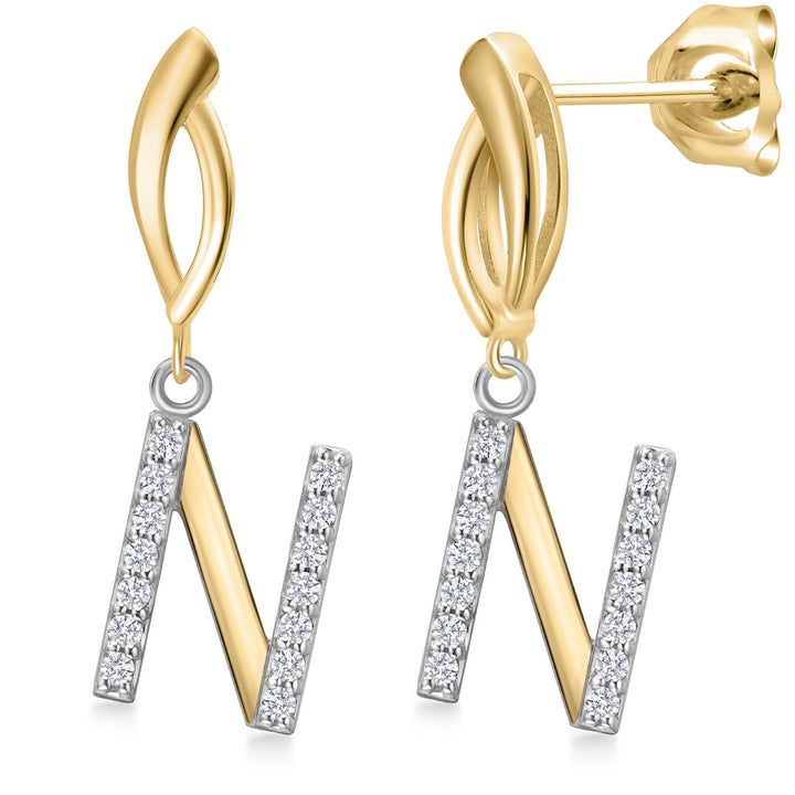 Initial N_Earrings in 925 Sterling Silver and 10K Yellow Gold
