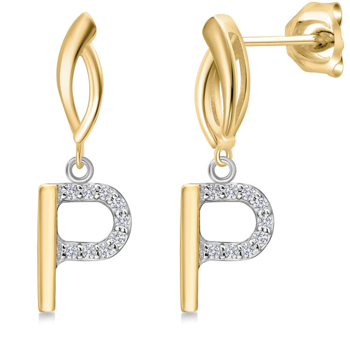 Gem Stone King Initial Earrings Letter A to Z Alphabet | 10K Yellow Gold and 925 Sterling Silver | Lab Grown Diamond | Gift Women Mother's Day Wife Mom Girlfriend Anniversary Birthday | By Keren Hanan
