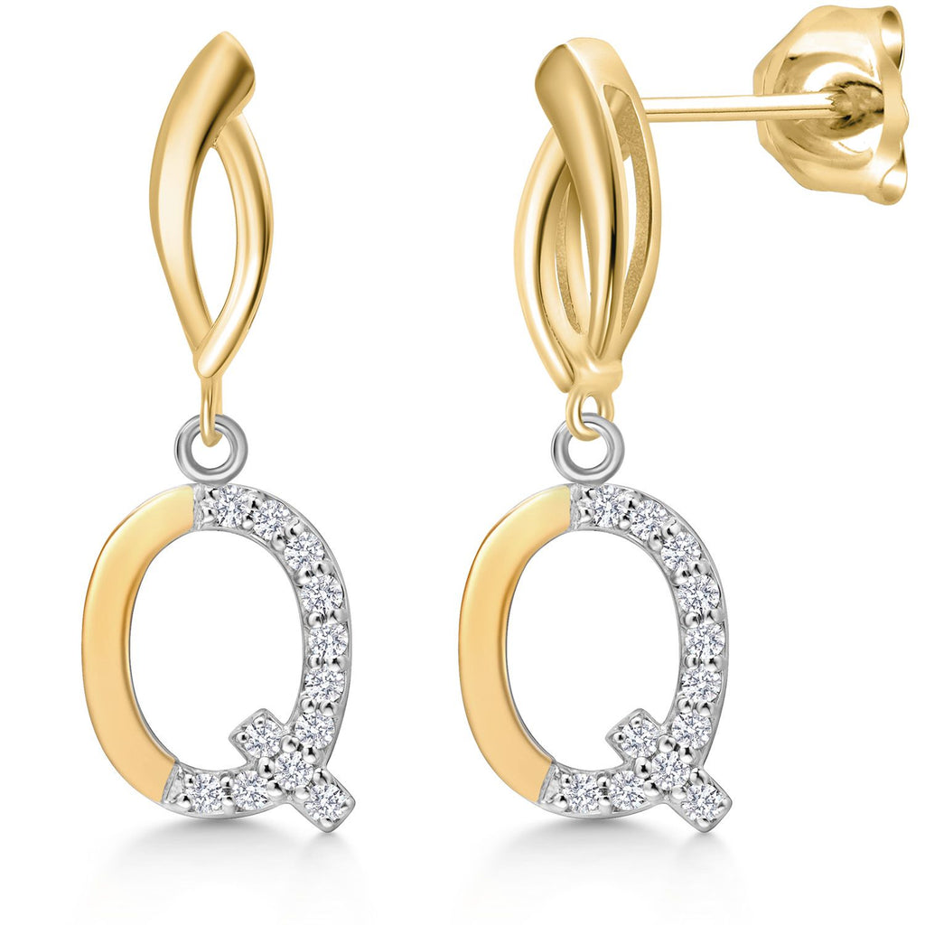 Gem Stone King Initial Earrings Letter A to Z Alphabet | 10K Yellow Gold and 925 Sterling Silver | Lab Grown Diamond | Gift Women Mother's Day Wife Mom Girlfriend Anniversary Birthday | By Keren Hanan