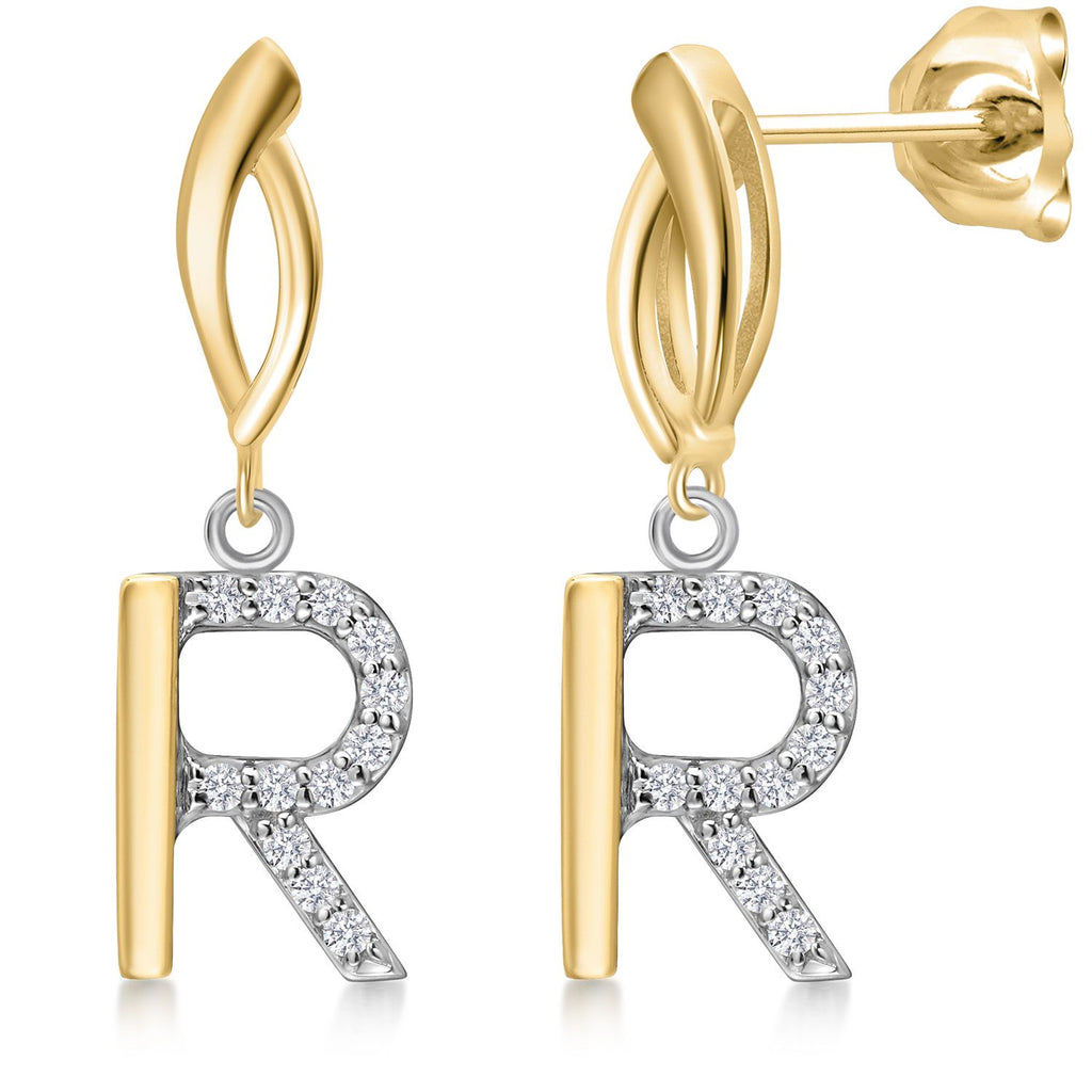 Initial R_Earrings in 925 Sterling Silver and 10K Yellow Gold