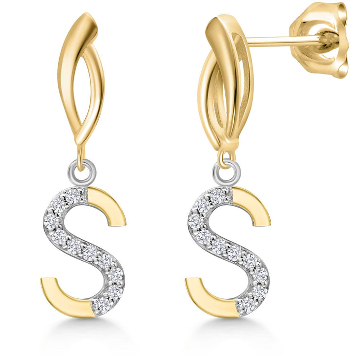 Gem Stone King Initial Earrings Letter A to Z Alphabet | 10K Yellow Gold and 925 Sterling Silver | Lab Grown Diamond | Gift Women Mother's Day Wife Mom Girlfriend Anniversary Birthday | By Keren Hanan