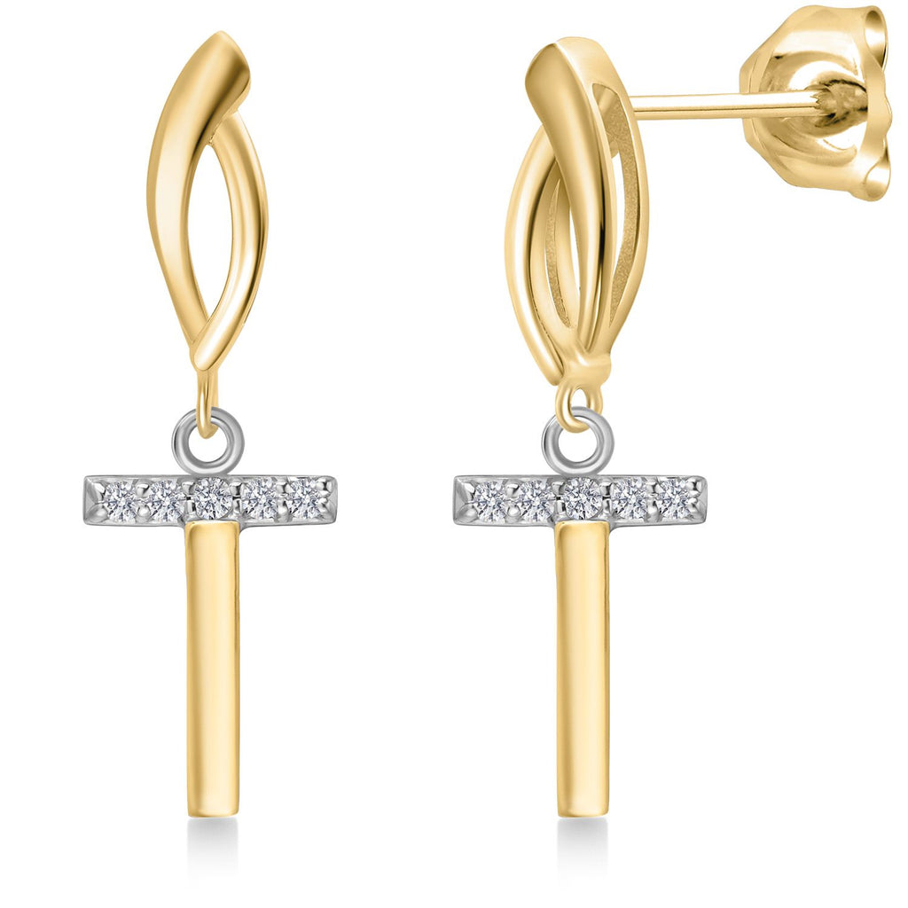 Gem Stone King Initial Earrings Letter A to Z Alphabet | 10K Yellow Gold and 925 Sterling Silver | Lab Grown Diamond | Gift Women Mother's Day Wife Mom Girlfriend Anniversary Birthday | By Keren Hanan