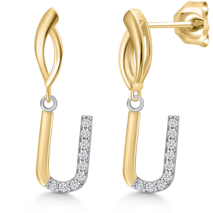 Initial U_Earrings in 925 Sterling Silver and 10K Yellow Gold