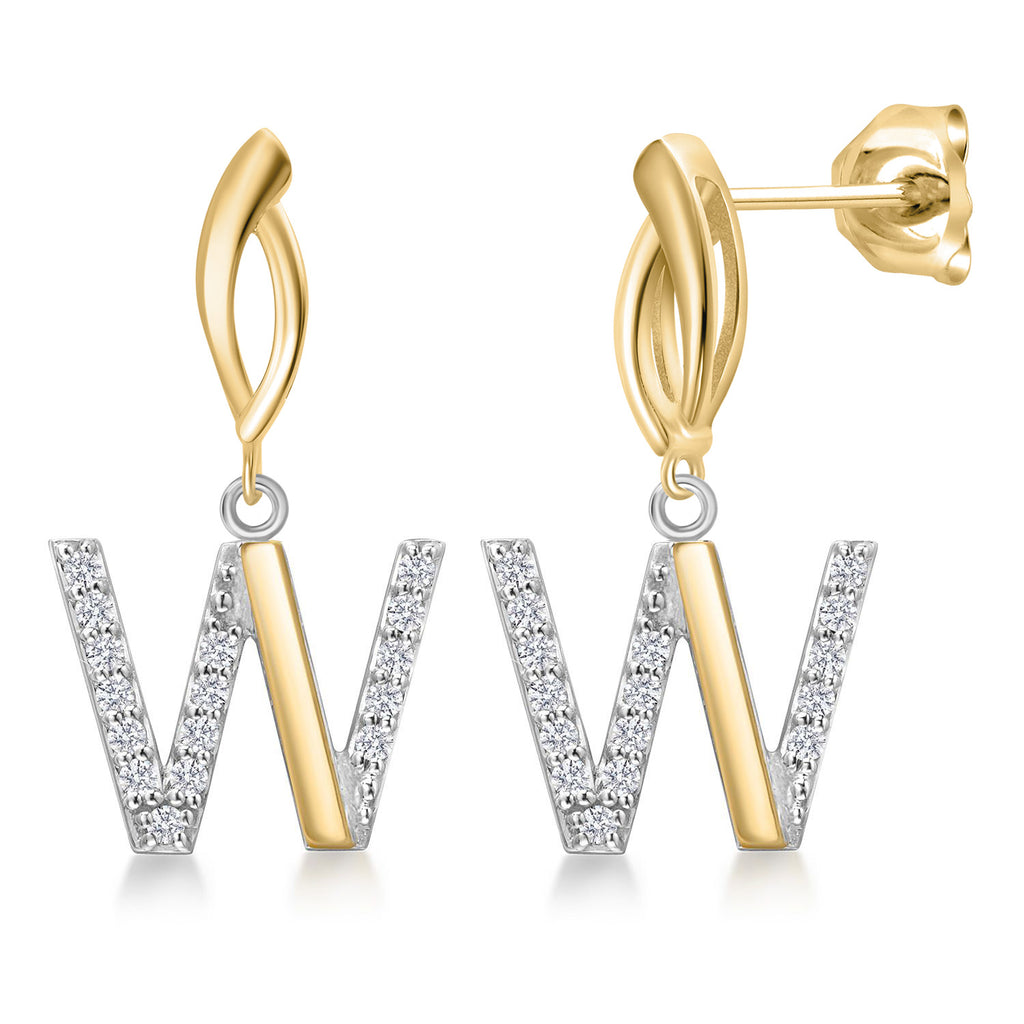 Gem Stone King Initial Earrings Letter A to Z Alphabet | 10K Yellow Gold and 925 Sterling Silver | Lab Grown Diamond | Gift Women Mother's Day Wife Mom Girlfriend Anniversary Birthday | By Keren Hanan