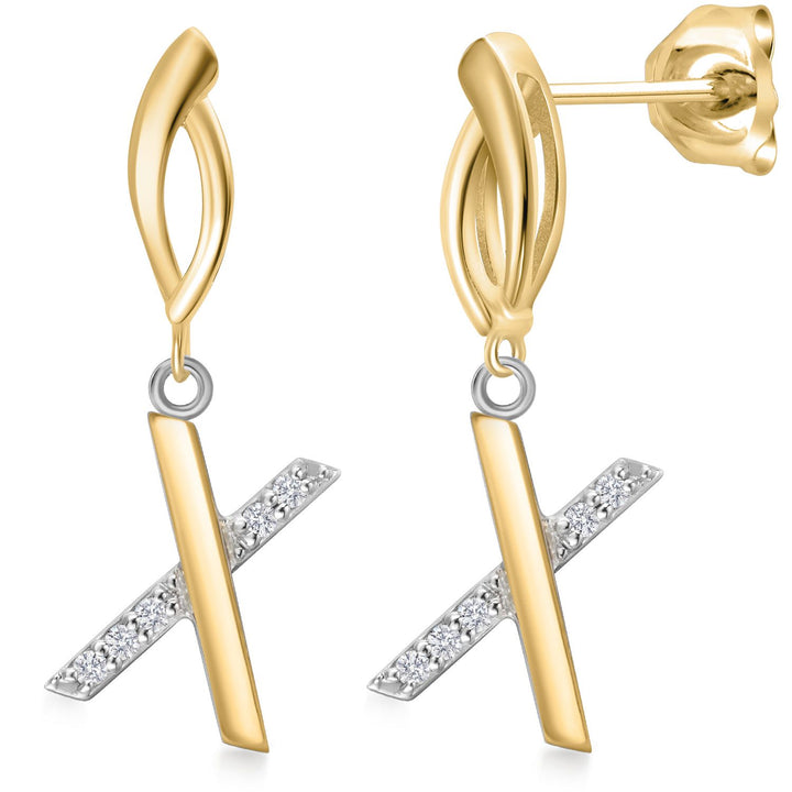 Initial X_Earrings in 925 Sterling Silver and 10K Yellow Gold