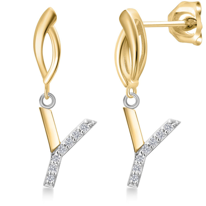 Gem Stone King Initial Earrings Letter A to Z Alphabet | 10K Yellow Gold and 925 Sterling Silver | Lab Grown Diamond | Gift Women Mother's Day Wife Mom Girlfriend Anniversary Birthday | By Keren Hanan