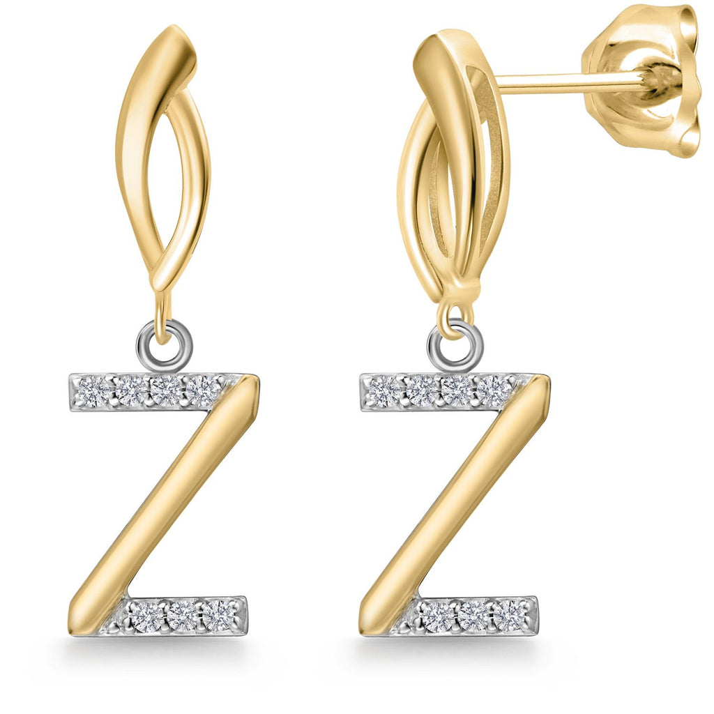 Gem Stone King Initial Earrings Letter A to Z Alphabet | 10K Yellow Gold and 925 Sterling Silver | Lab Grown Diamond | Gift Women Mother's Day Wife Mom Girlfriend Anniversary Birthday | By Keren Hanan