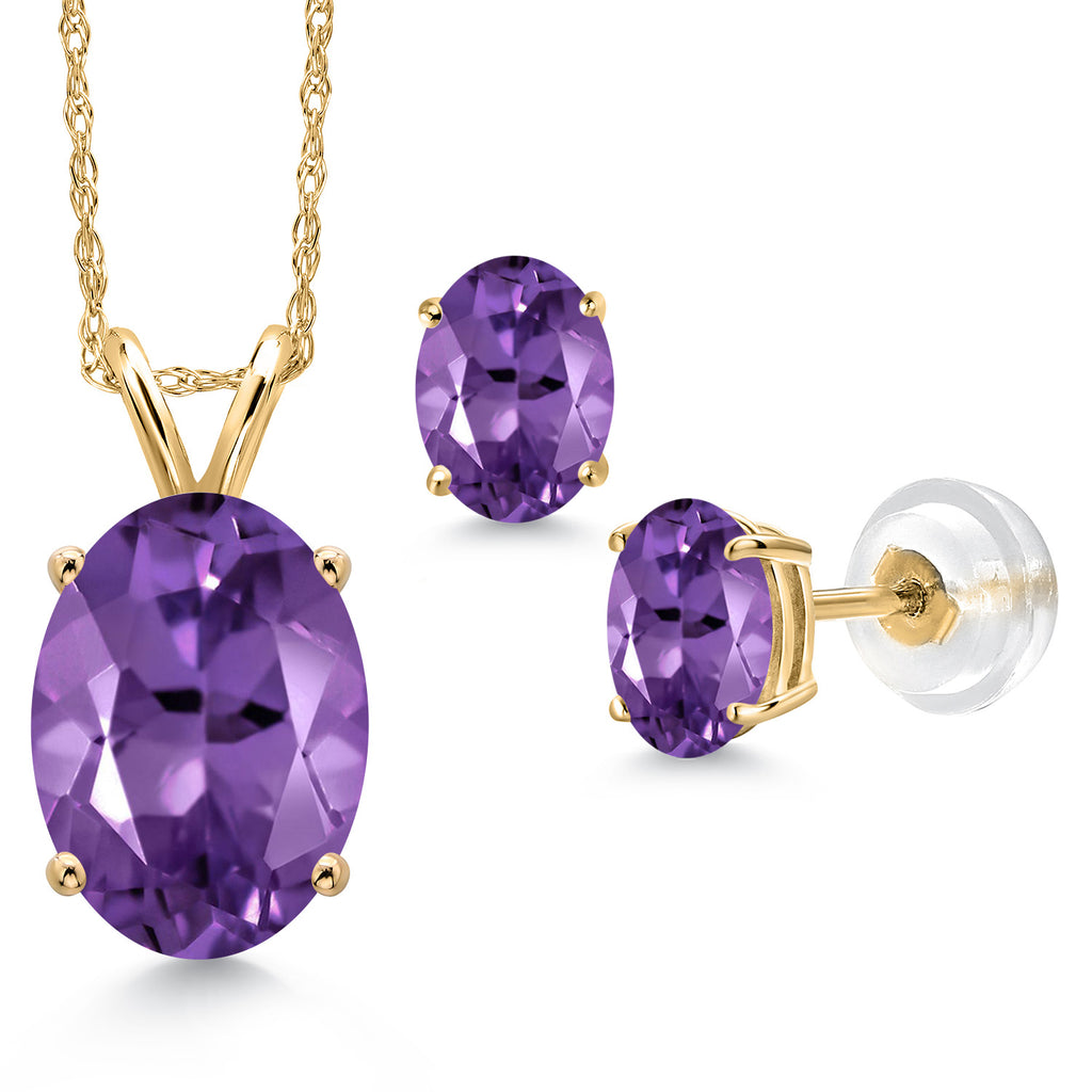 Amethyst - February_Pendant Earrings Set in 14K Yellow Gold