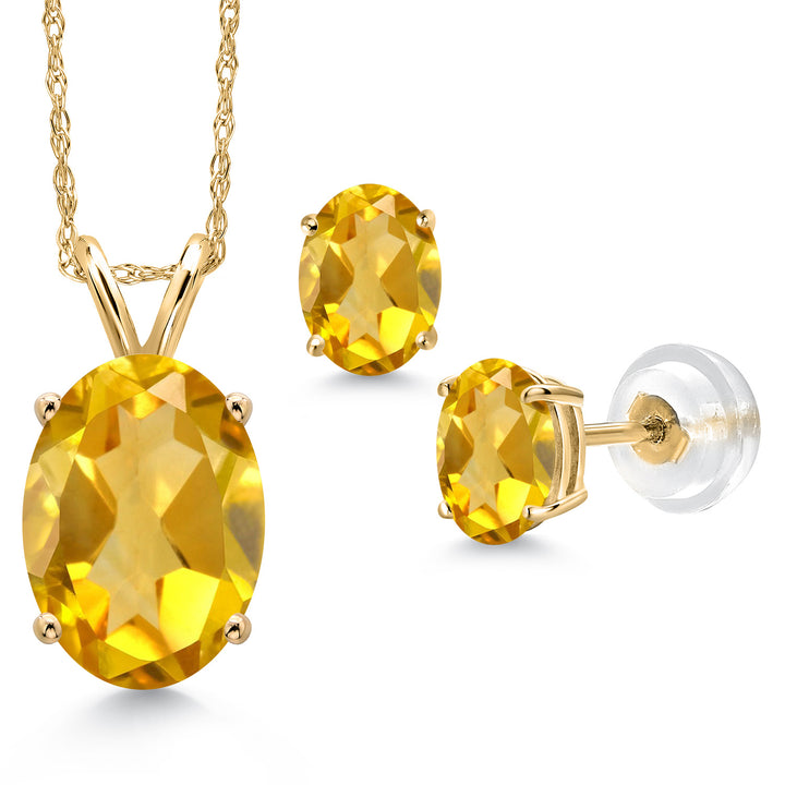 Citrine - November_Pendant Earrings Set in 14K Yellow Gold
