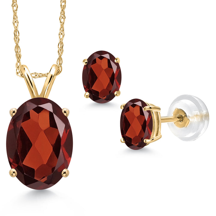Garnet - January_Pendant Earrings Set in 14K Yellow Gold