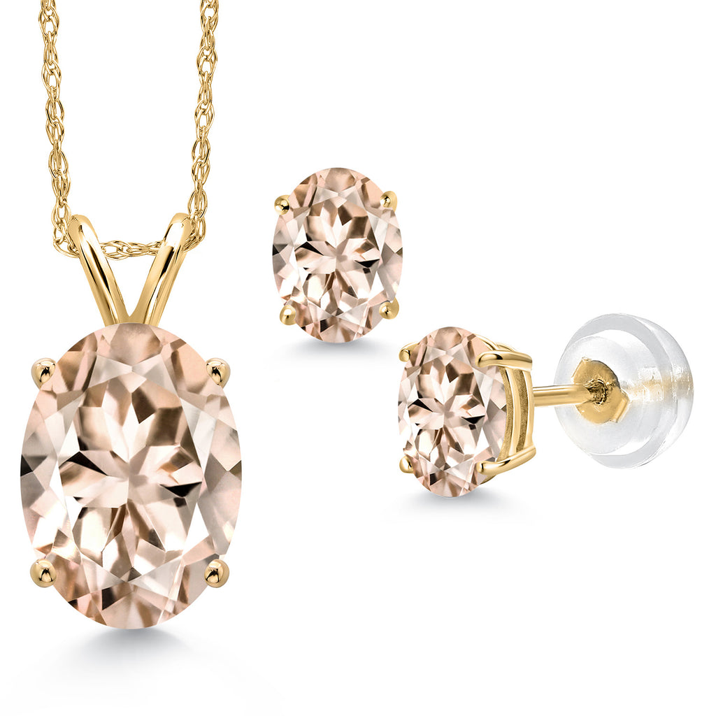 Morganite - October_Pendant Earrings Set in 14K Yellow Gold