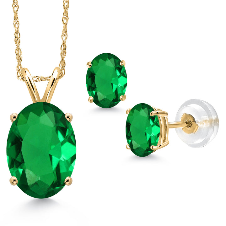 Nano Emerald - May_Pendant Earrings Set in 14K Yellow Gold