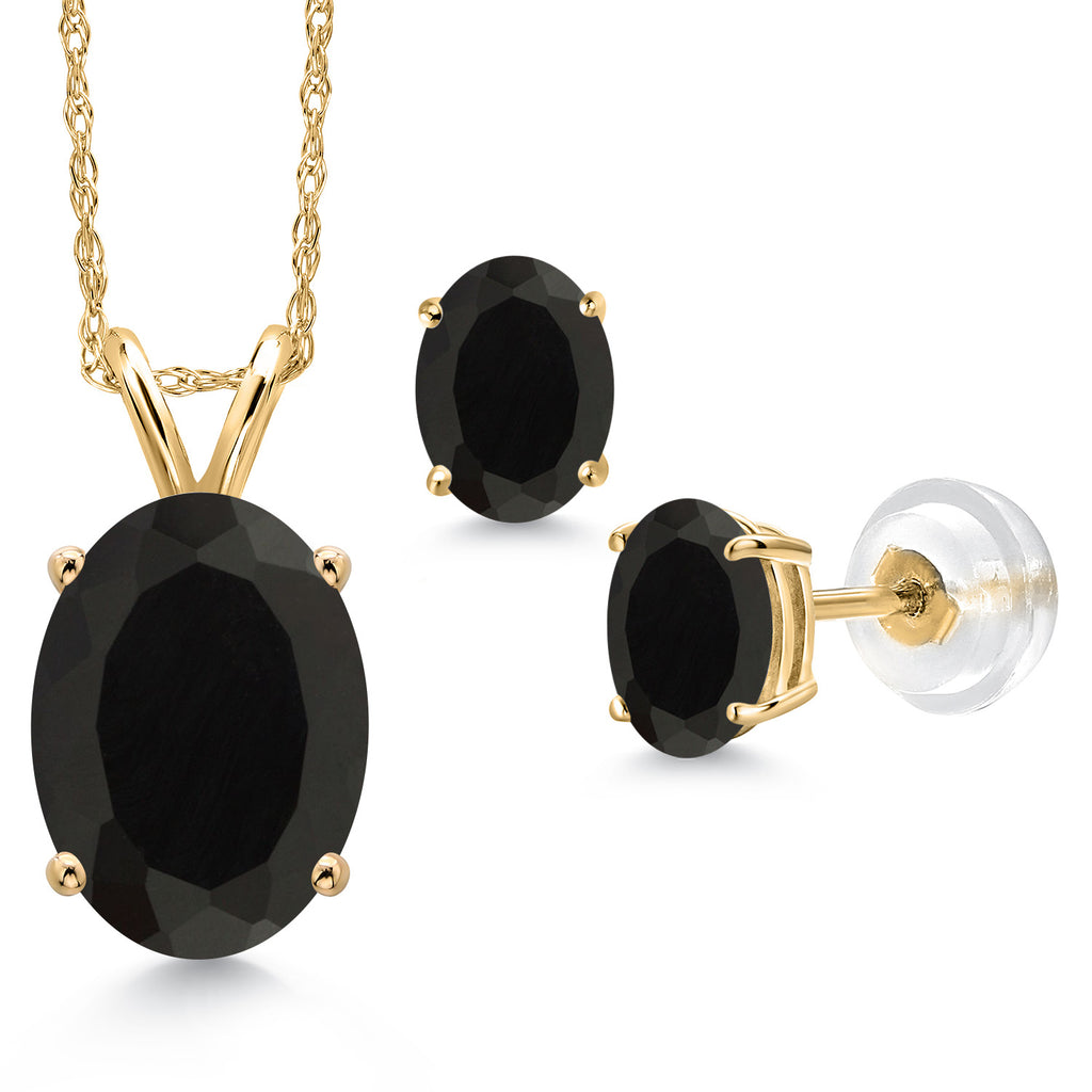 Onyx - December_Pendant Earrings Set in 14K Yellow Gold