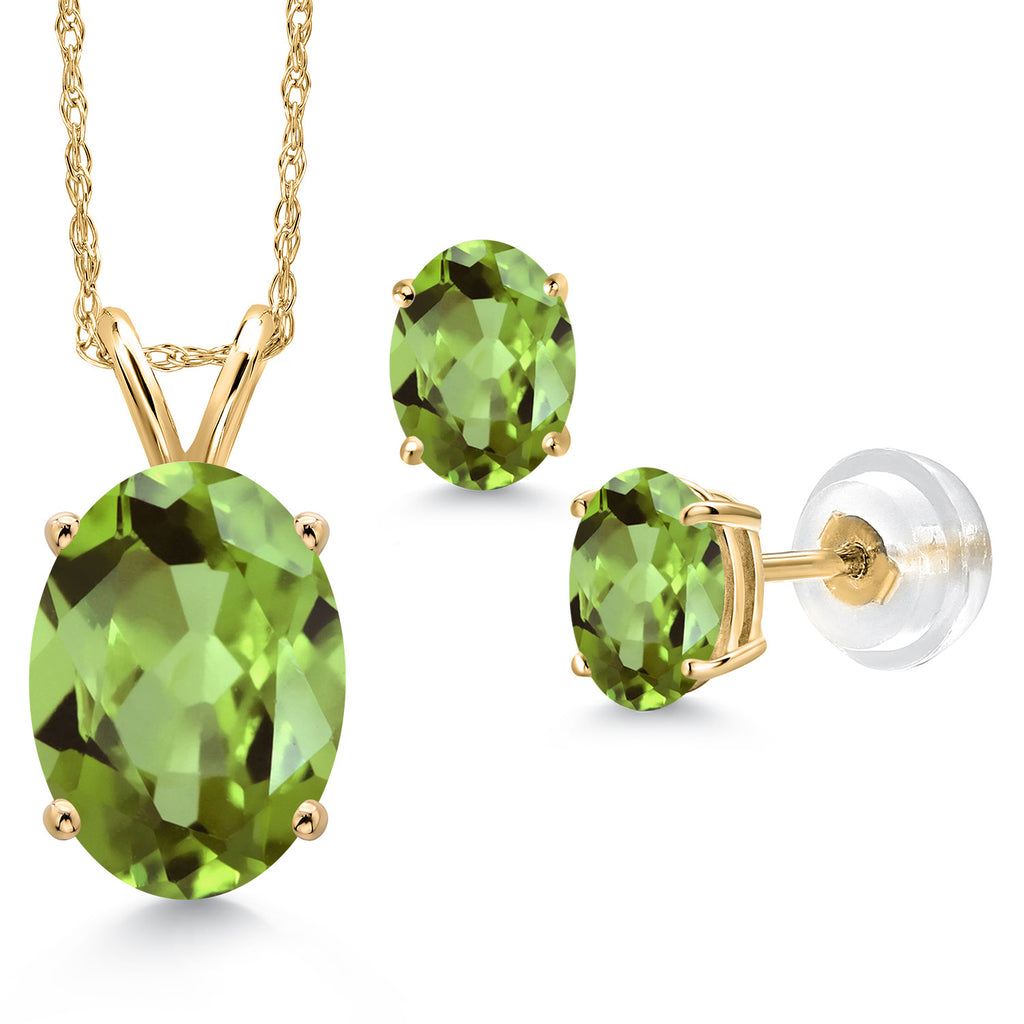 Peridot - August_Pendant Earrings Set in 14K Yellow Gold