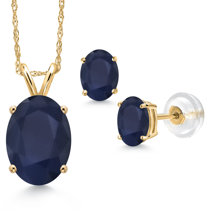 Blue Sapphire - September_Pendant Earrings Set in 14K Yellow Gold