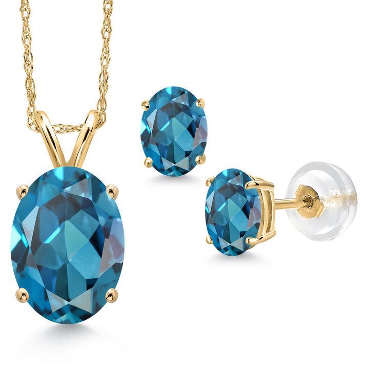 London Blue Topaz - November_Pendant Earrings Set in 14K Yellow Gold