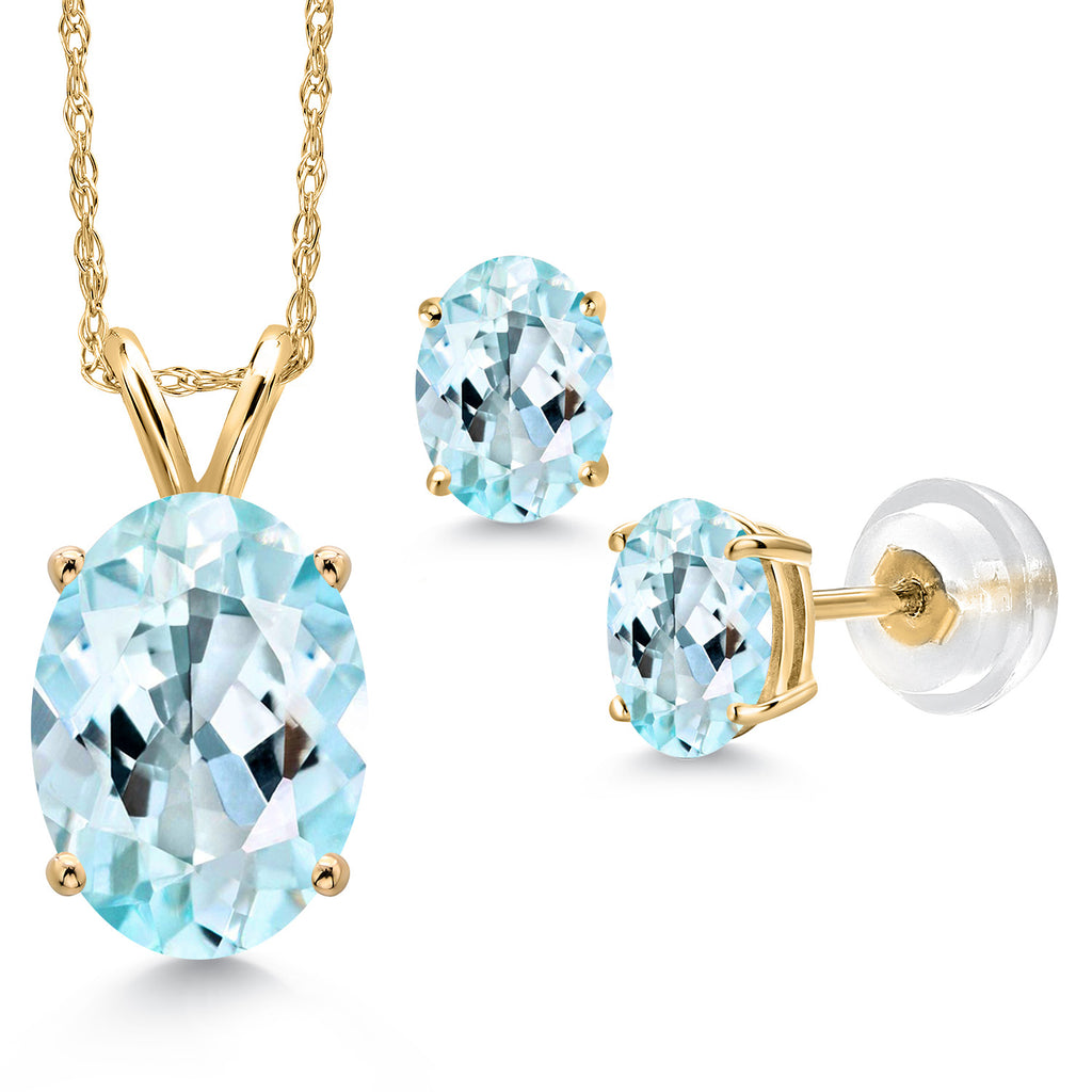 Sky Blue Topaz - November_Pendant Earrings Set in 14K Yellow Gold