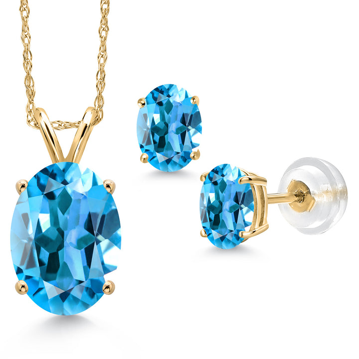 Swiss Blue Topaz - November_Pendant Earrings Set in 14K Yellow Gold