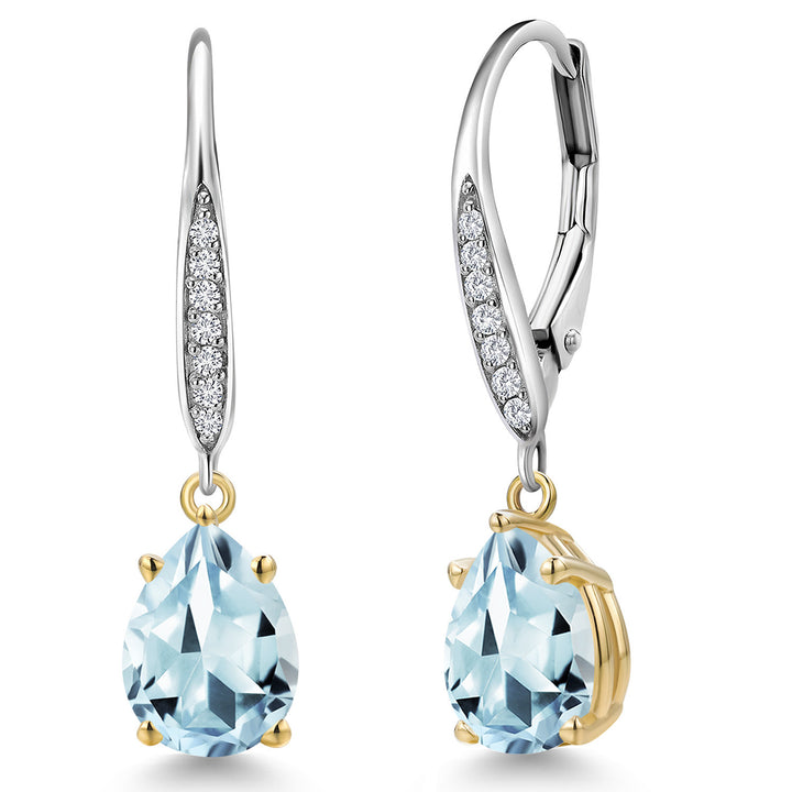 Sky Blue and E - F_Earrings in 925 Sterling Silver and 10K Yellow Gold