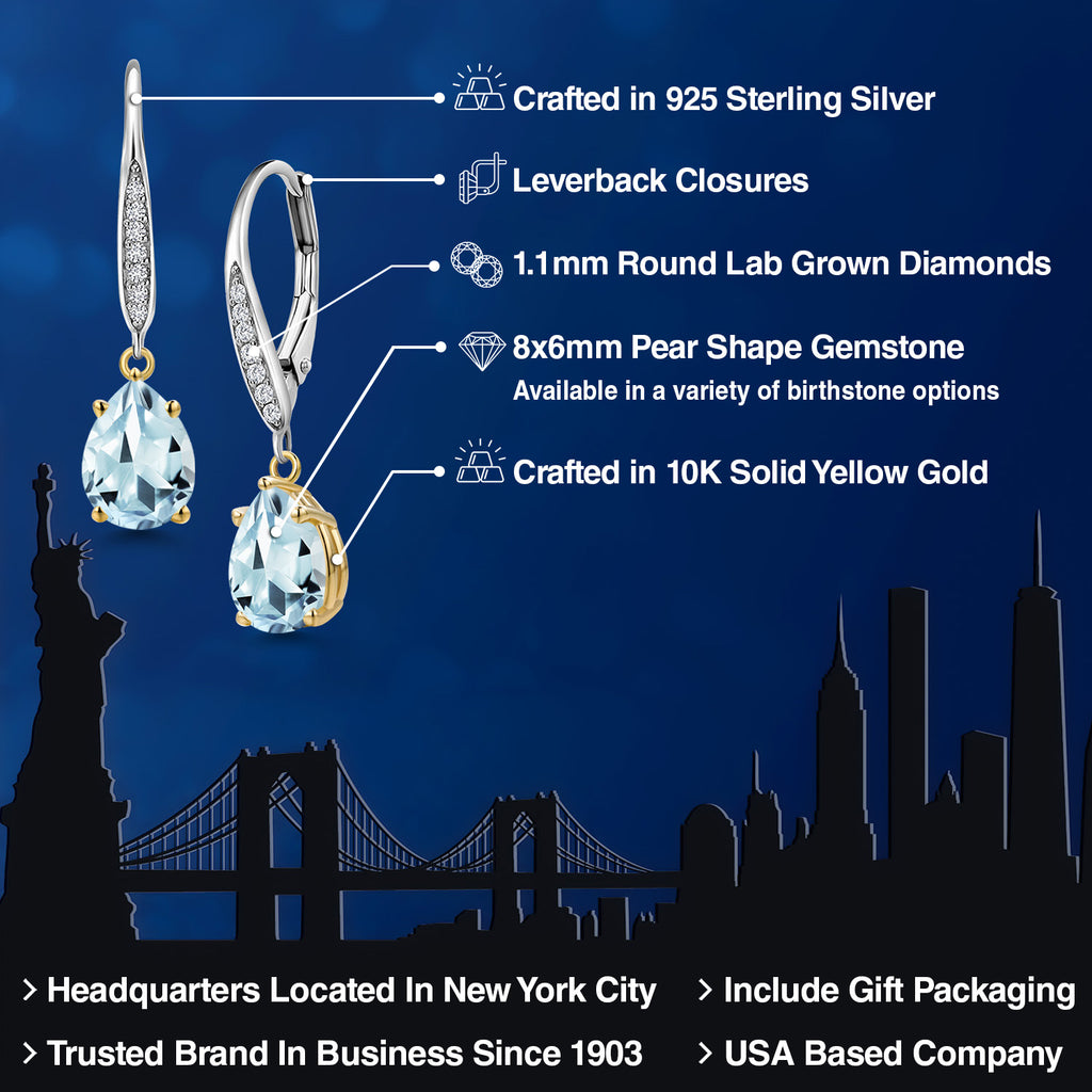 Sky Blue and E - F_Earrings in 925 Sterling Silver and 10K Yellow Gold