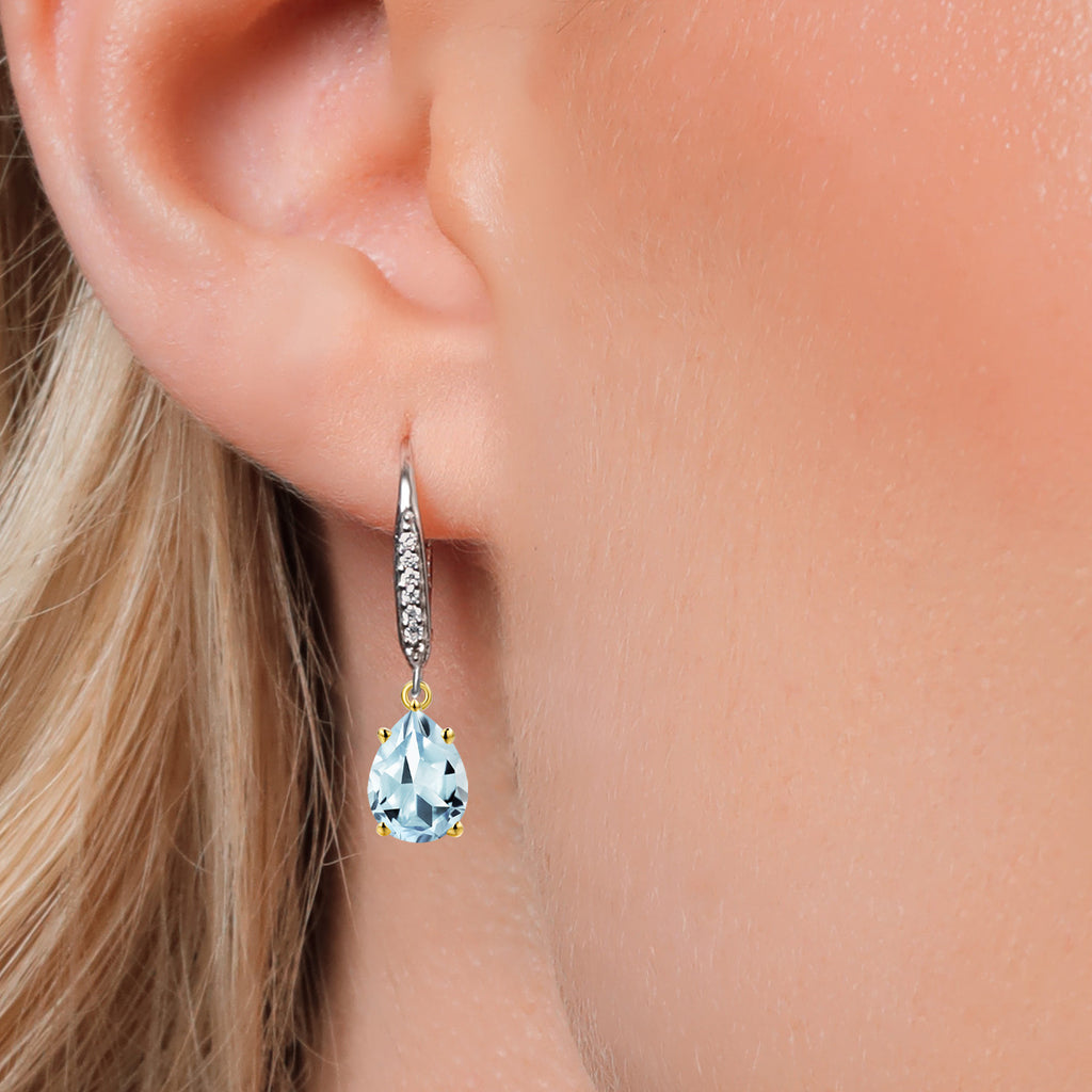 Sky Blue and E - F_Earrings in 925 Sterling Silver and 10K Yellow Gold