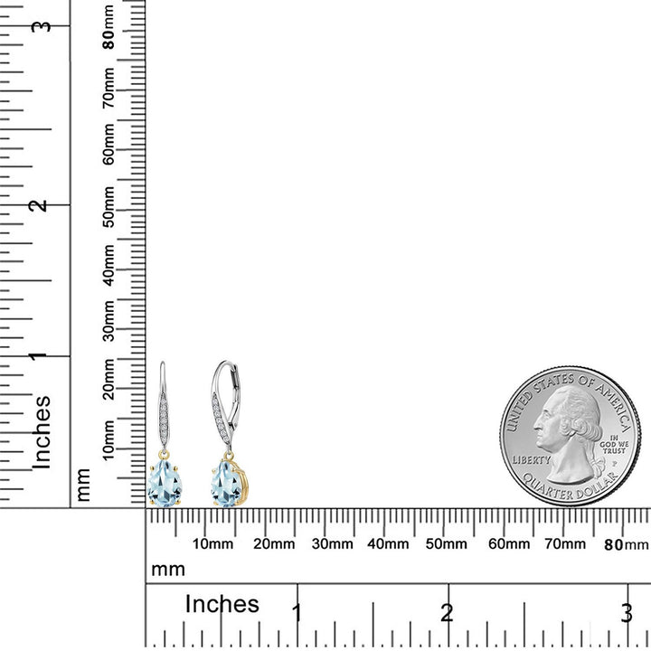 Sky Blue and E - F_Earrings in 925 Sterling Silver and 10K Yellow Gold