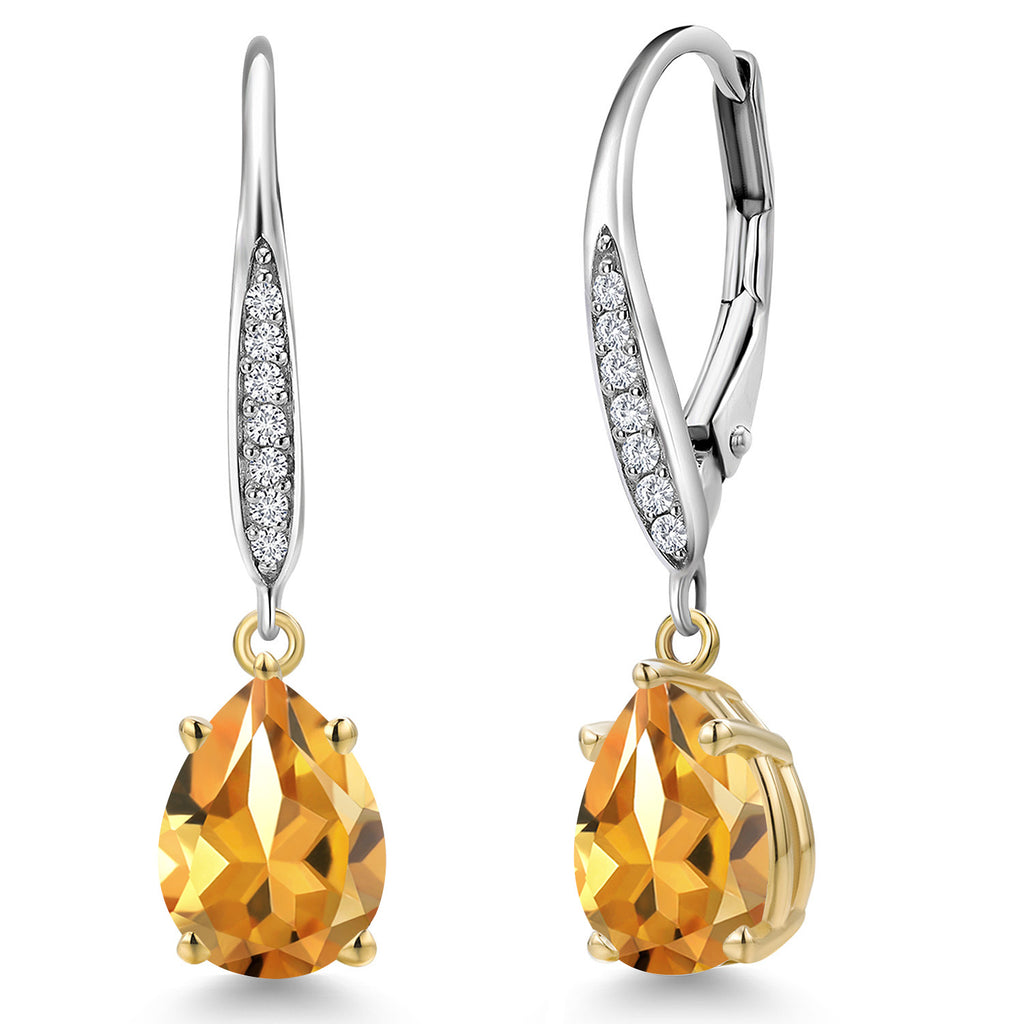 Citrine_Earrings in 925 Sterling Silver and 10K Yellow Gold