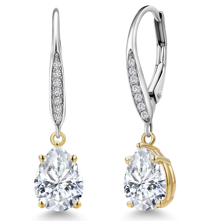 White Moissanite_Earrings in 925 Sterling Silver and 10K Yellow Gold