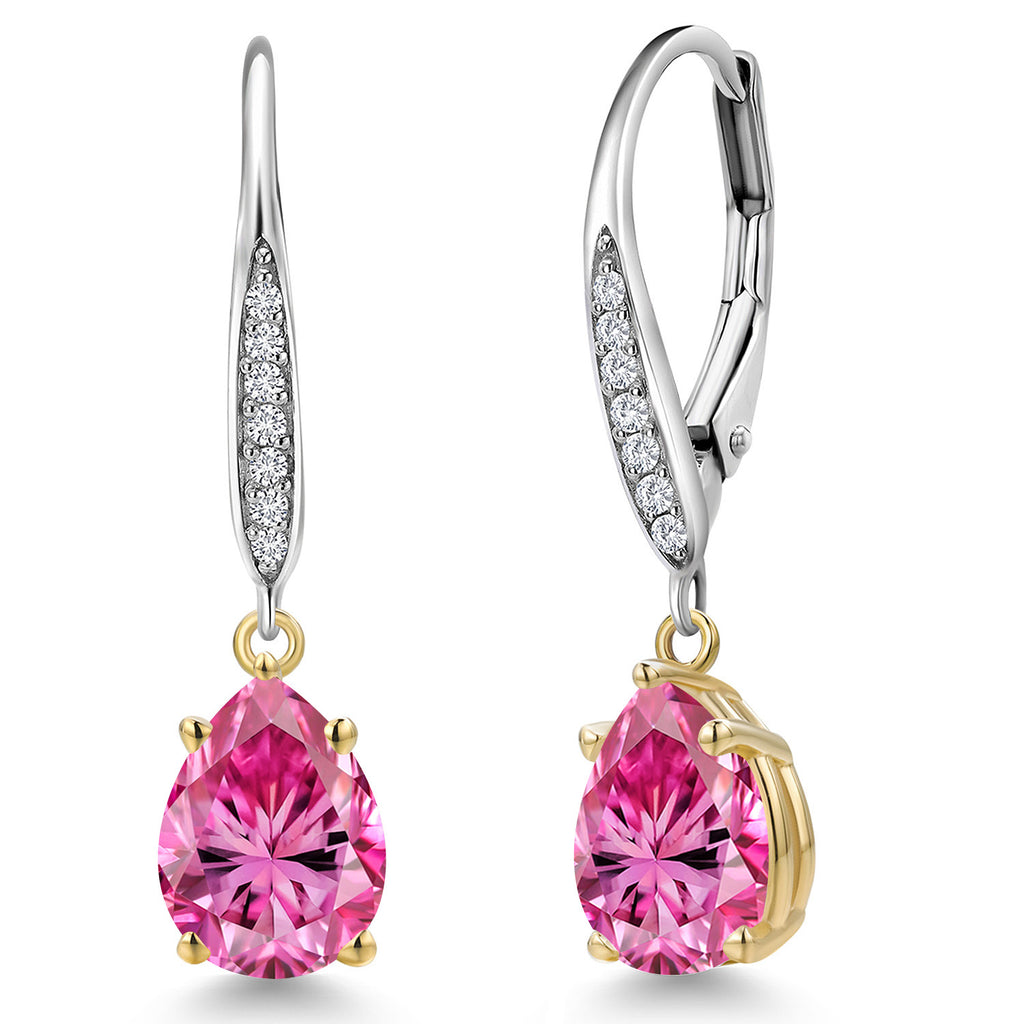 Pink Moissanite_Earrings in 925 Sterling Silver and 10K Yellow Gold