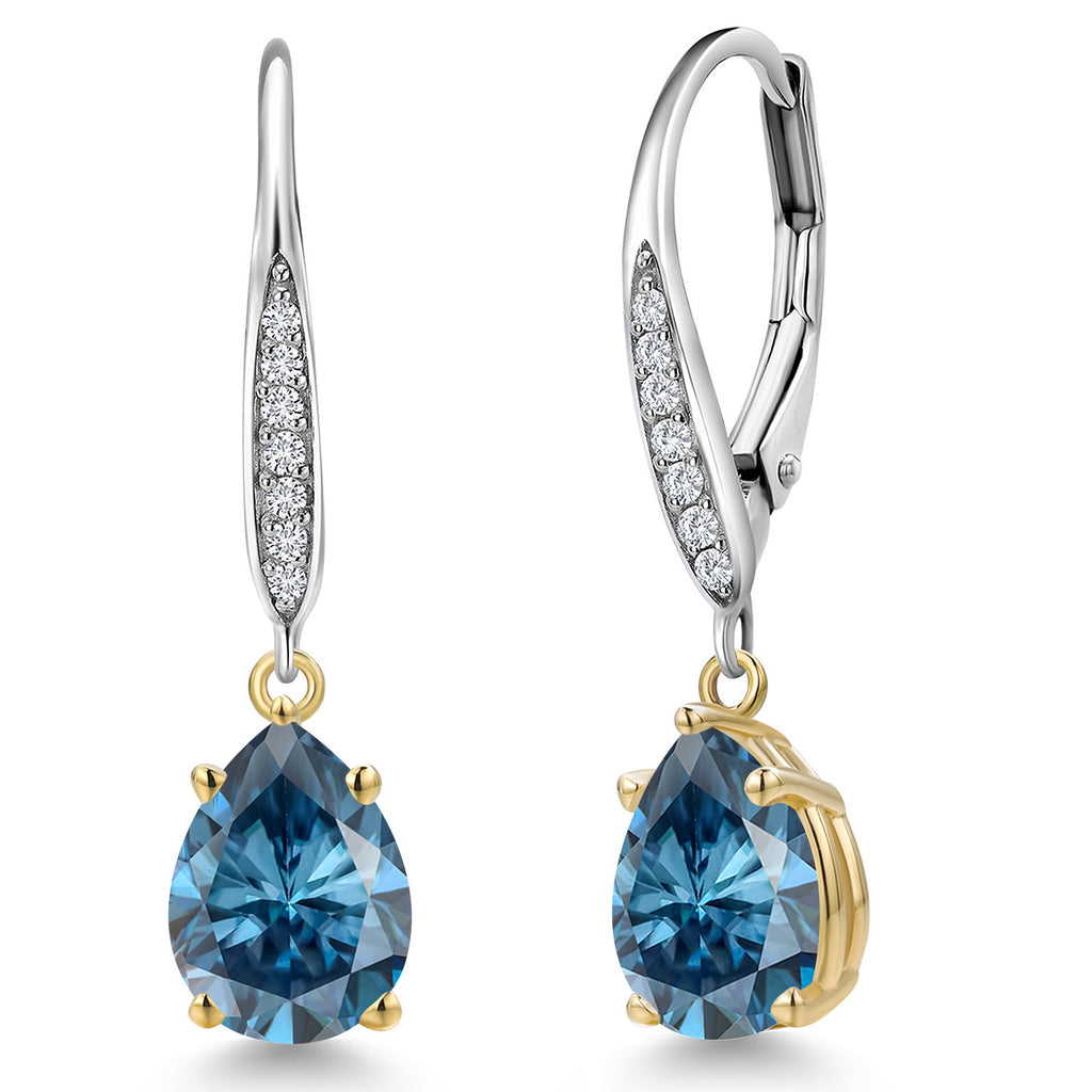Persian Blue Moissanite_Earrings in 925 Sterling Silver and 10K Yellow Gold