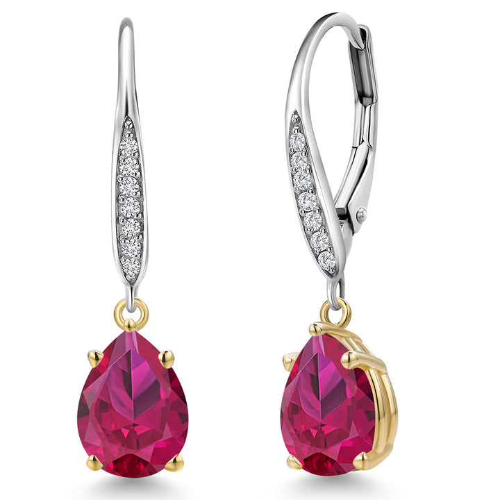 Created Ruby_Earrings in 925 Sterling Silver and 10K Yellow Gold