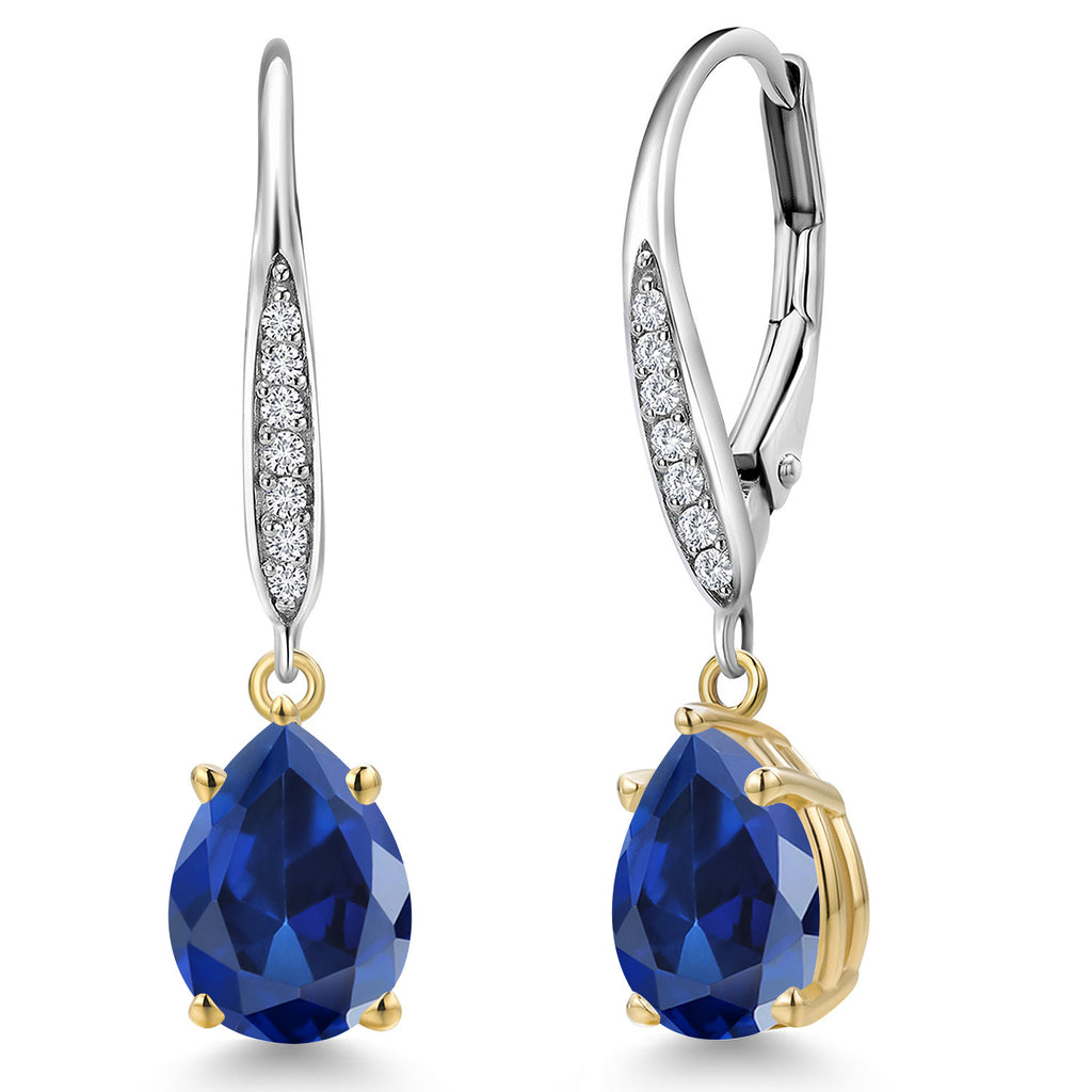 Blue Created Sapphire_Earrings in 925 Sterling Silver and 10K Yellow Gold
