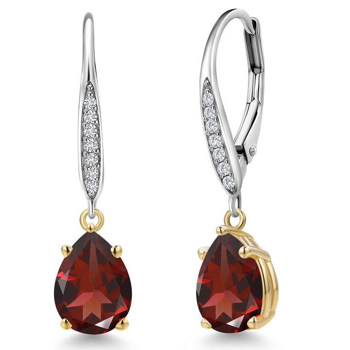 Garnet_Earrings in 925 Sterling Silver and 10K Yellow Gold
