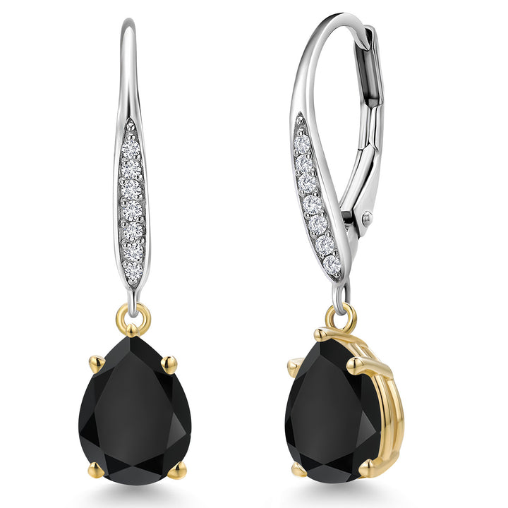 Onyx_Earrings in 925 Sterling Silver and 10K Yellow Gold