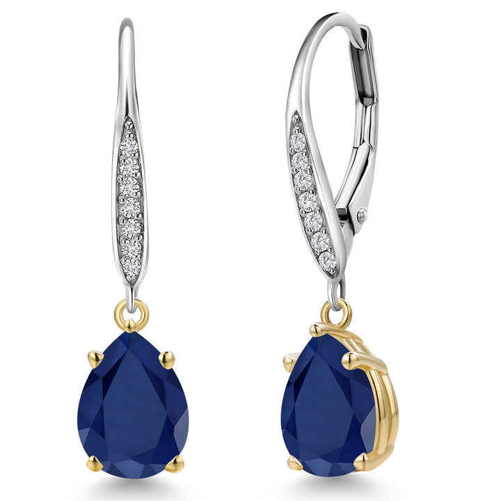 Blue Sapphire_Earrings in 925 Sterling Silver and 10K Yellow Gold
