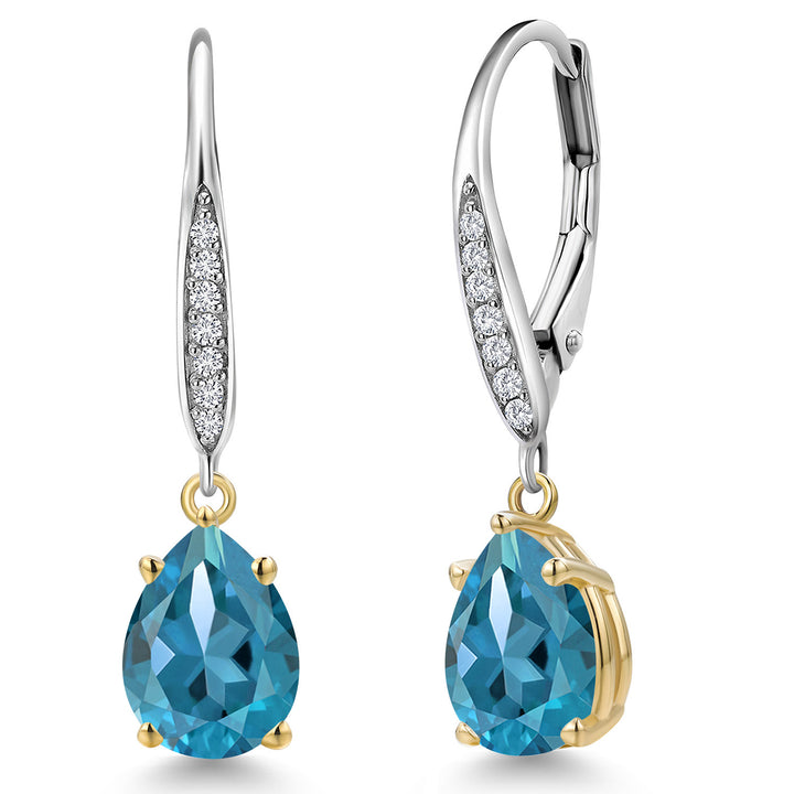 London Blue Topaz_Earrings in 925 Sterling Silver and 10K Yellow Gold