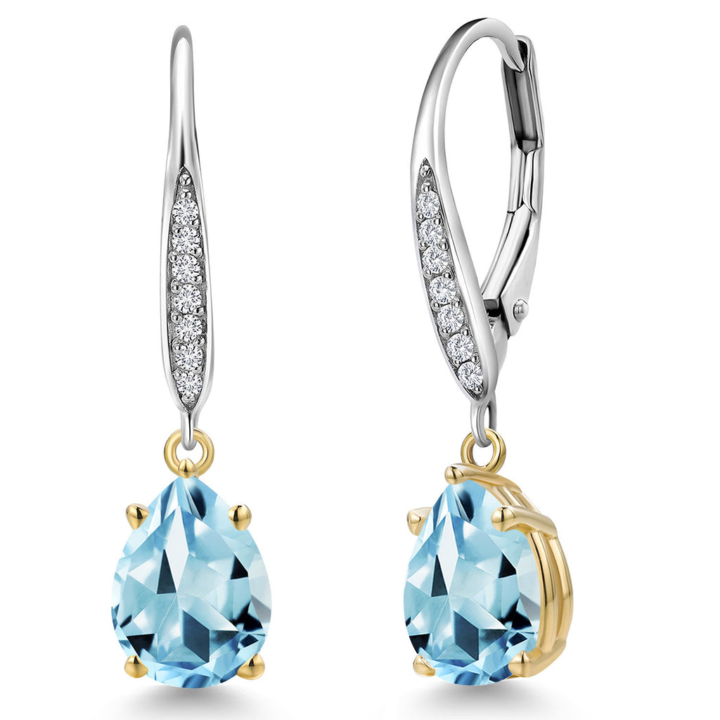 Sky Blue Topaz_Earrings in 925 Sterling Silver and 10K Yellow Gold