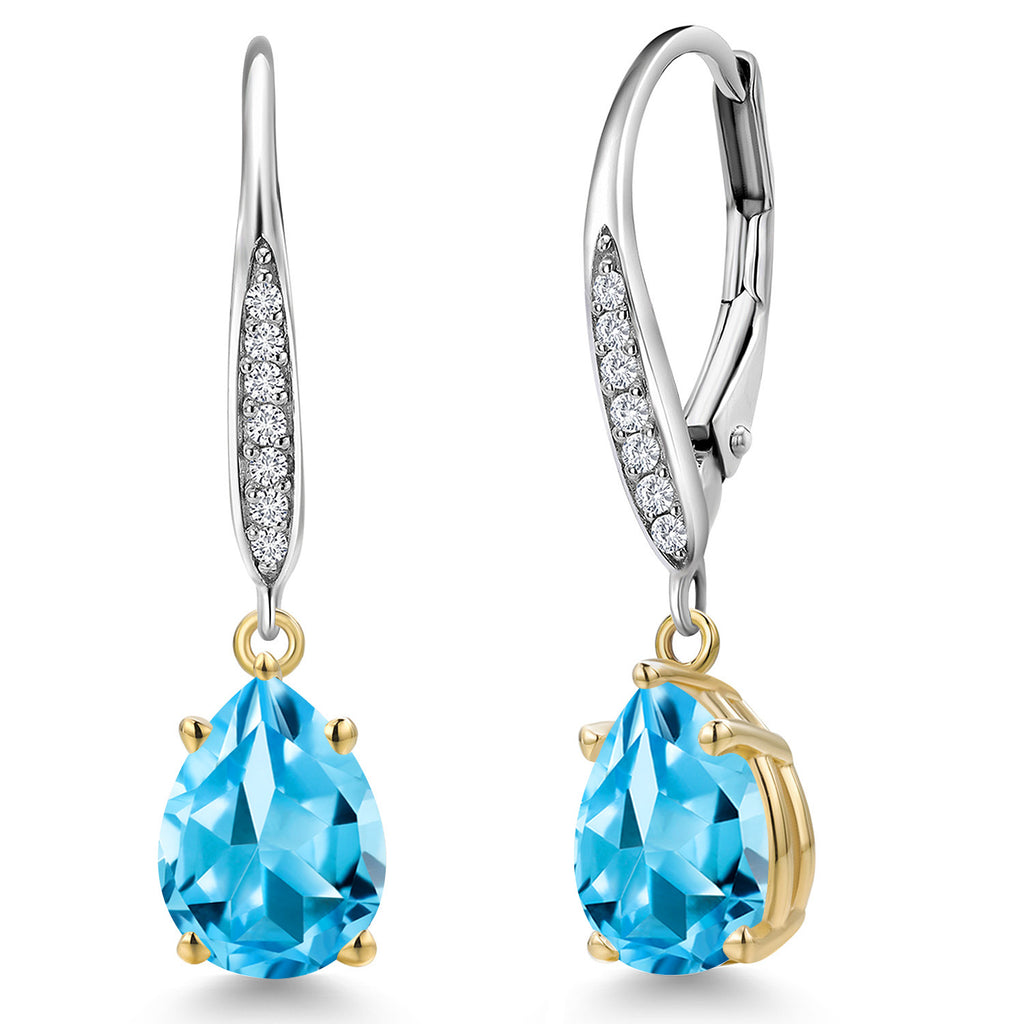 Swiss Blue Topaz_Earrings in 925 Sterling Silver and 10K Yellow Gold