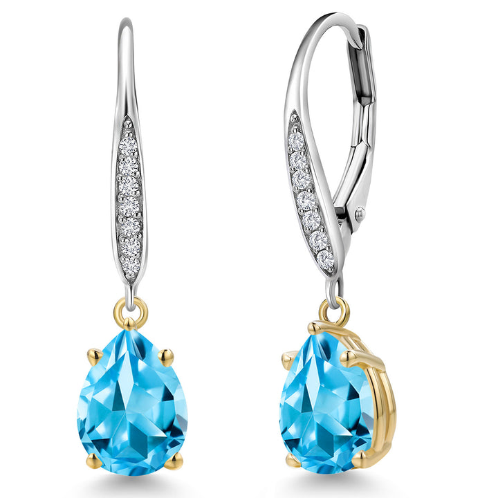 Swiss Blue Topaz_Earrings in 925 Sterling Silver and 10K Yellow Gold
