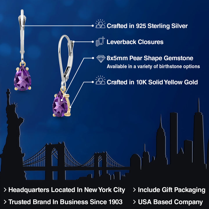 Earrings in 925 Sterling Silver and 10K Yellow Gold