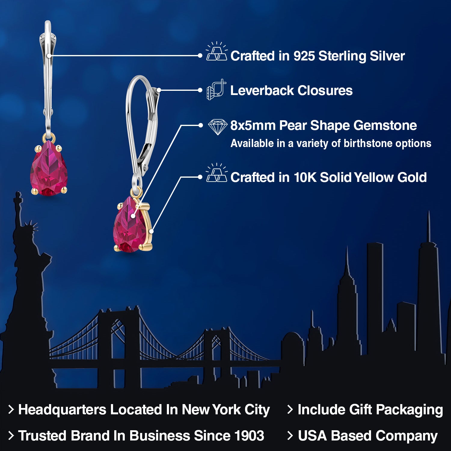 Earrings in 925 Sterling Silver and 10K Yellow Gold
