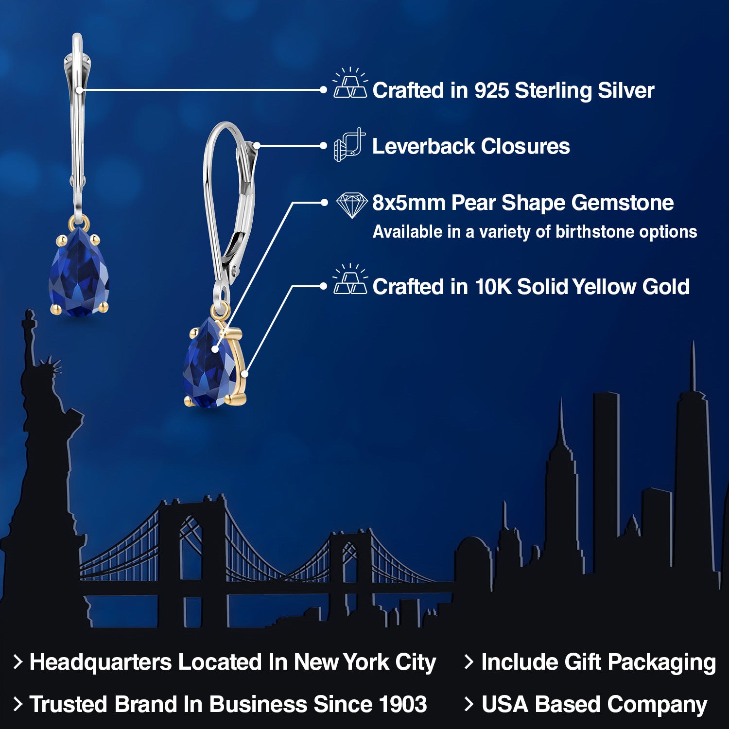 Earrings in 925 Sterling Silver and 10K Yellow Gold