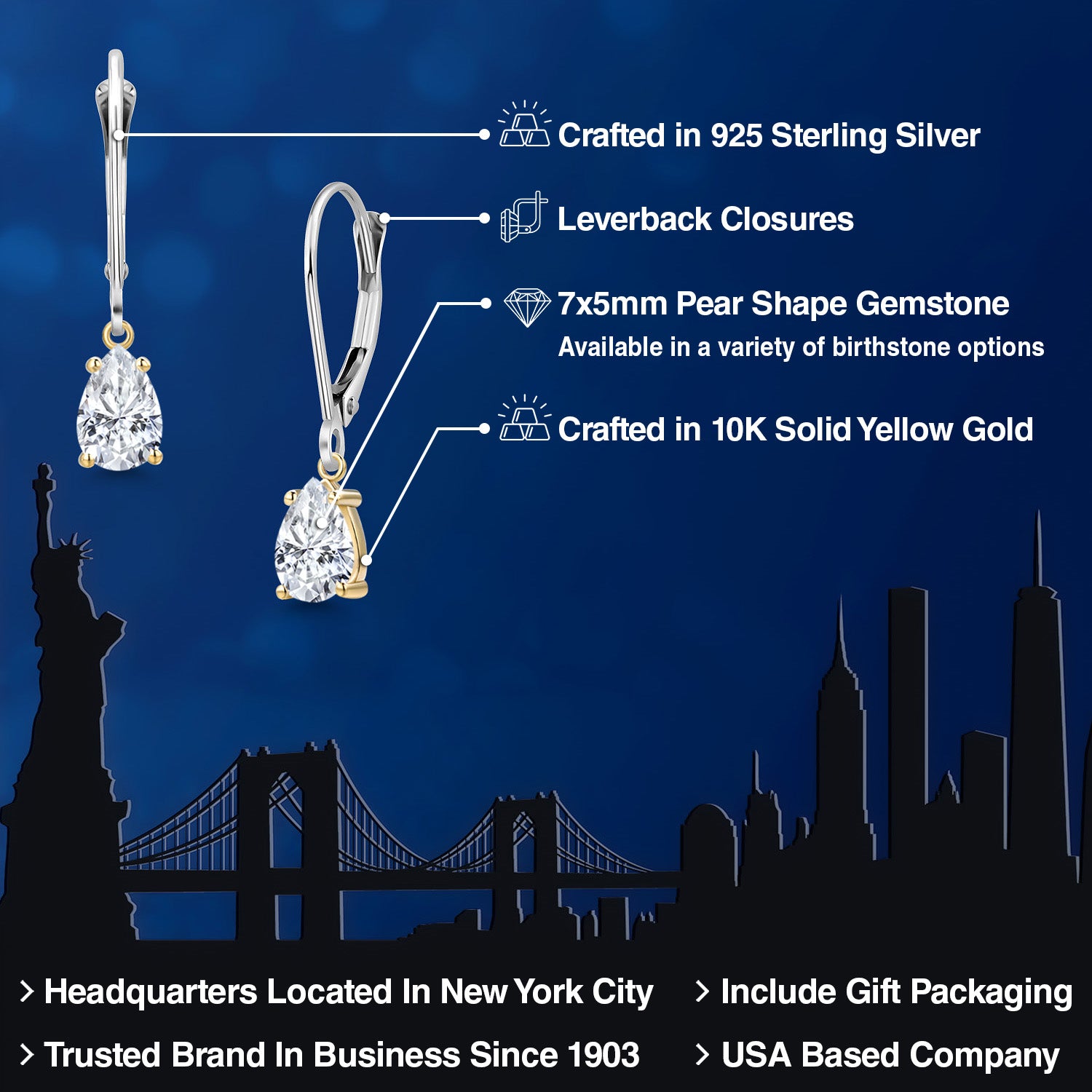 Earrings in 925 Sterling Silver and 10K Yellow Gold