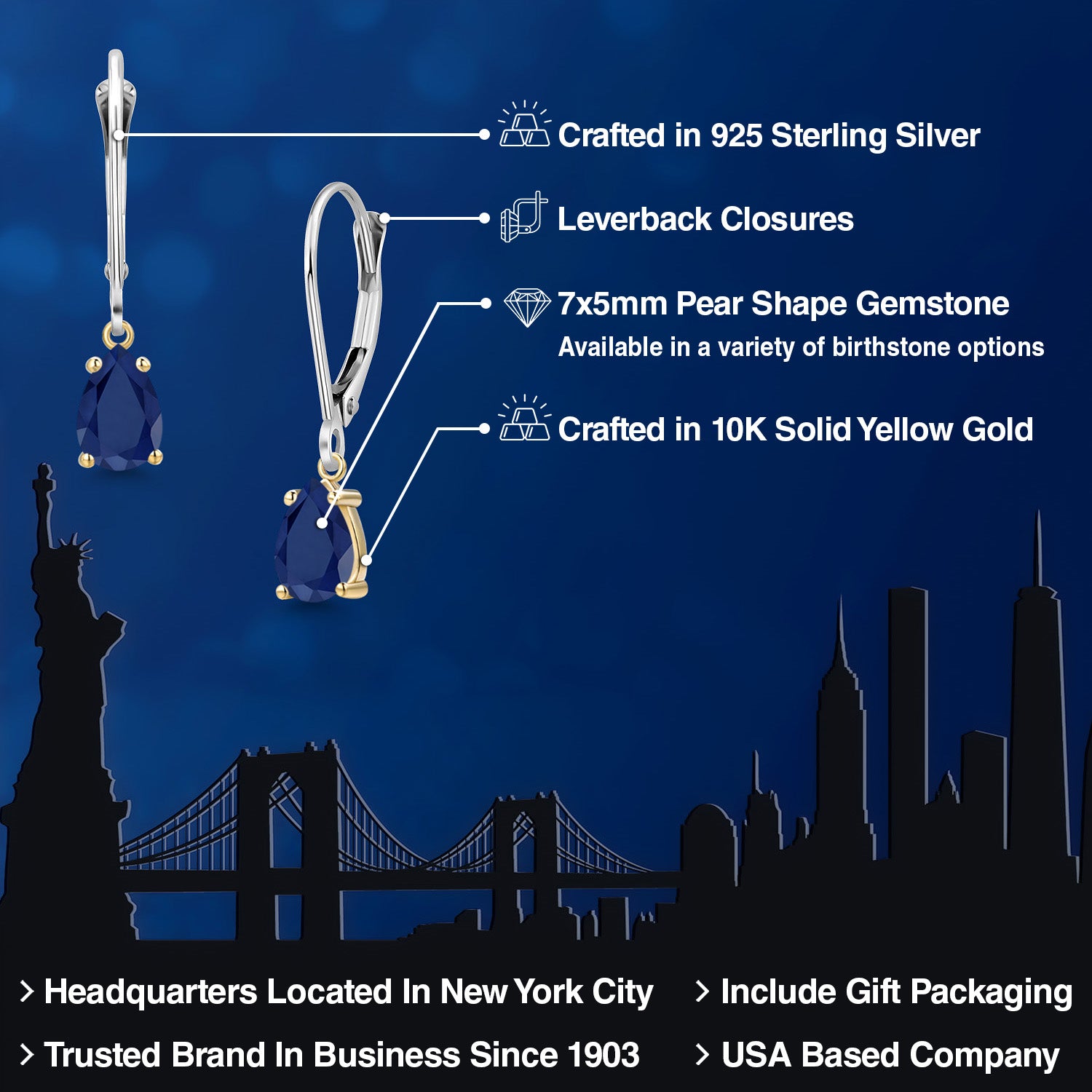 Earrings in 925 Sterling Silver and 10K Yellow Gold