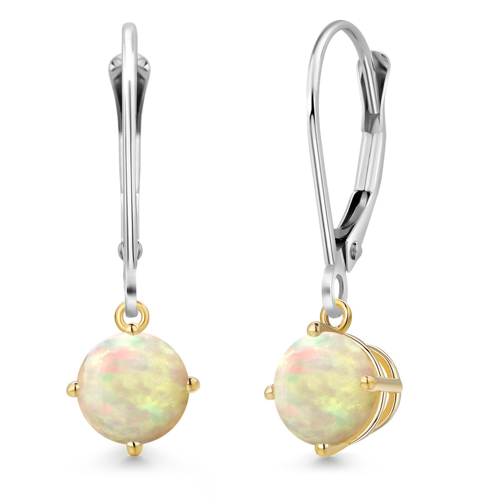 Ethiopian Opal-Cabochon - October_Earrings in 925 Sterling Silver and 10K Yellow Gold