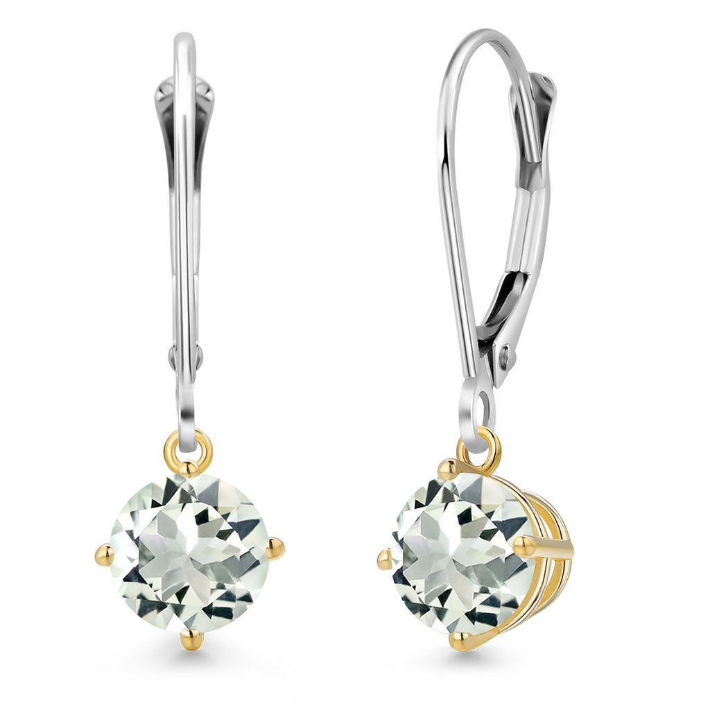 Prasiolite_Earrings in 925 Sterling Silver and 10K Yellow Gold
