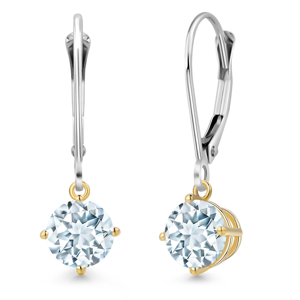 Aquamarine - March_Earrings in 925 Sterling Silver and 10K Yellow Gold