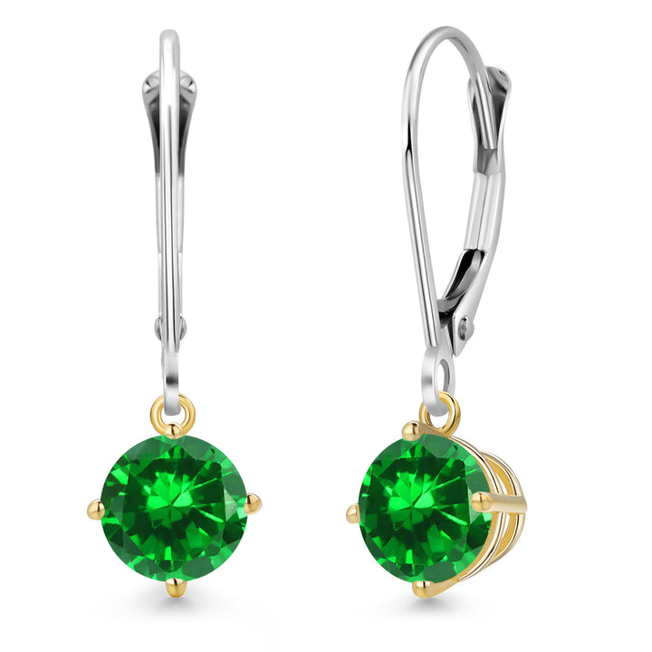 Created Emerald - May_Earrings in 925 Sterling Silver and 10K Yellow Gold